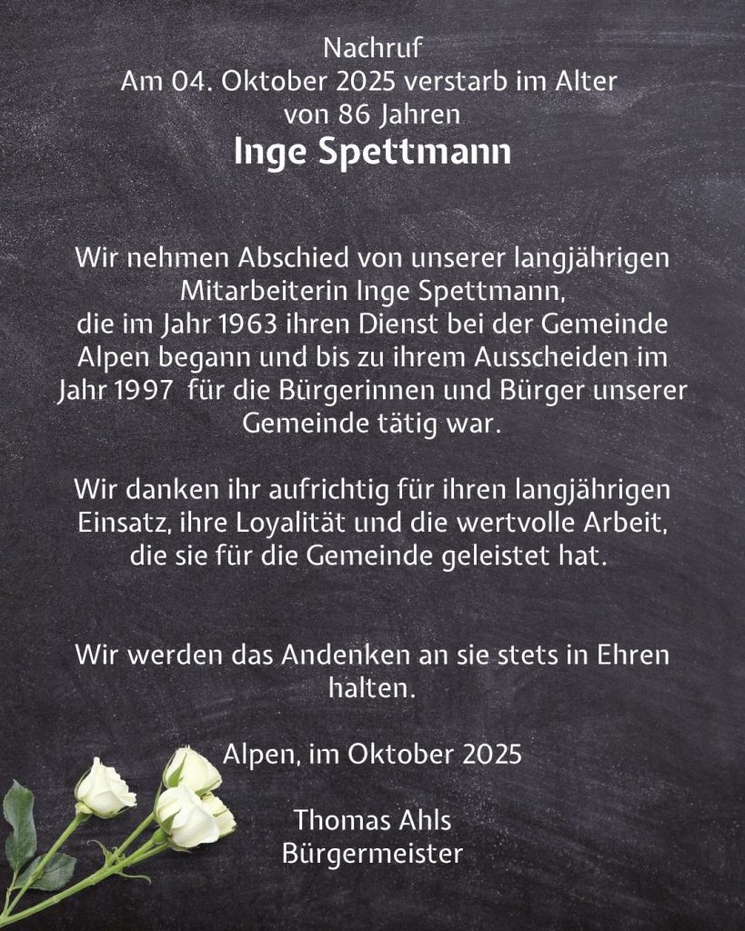 Nachruf Inge Spettmann
