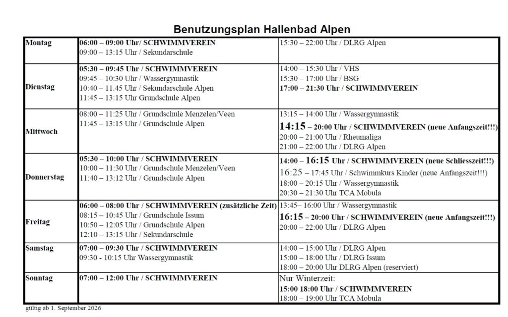 Öffnungszeiten Schwimmbad